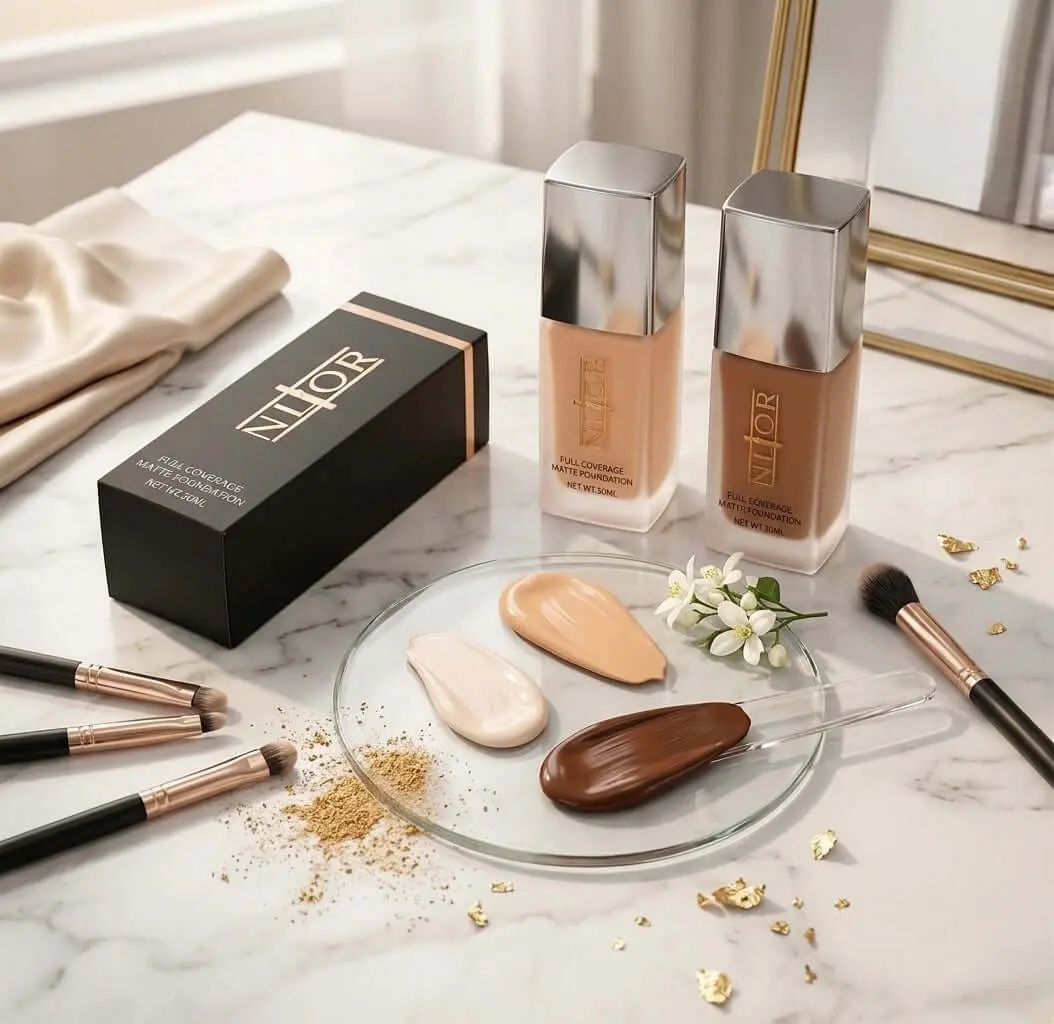 NL'OR Full Coverage Matte Foundation, 30ml Long-Wear Matte Formula with Silica Absorber, Pump Dispenser for Even Skin Tone