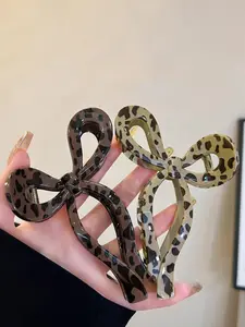 Bow Leopard Print Hair Clip, Jelly Color Elegant Fashion Accessory, Suitable for Daily Commute, Parties, Vacations, Dates, Valentine's Day, Claw Clips