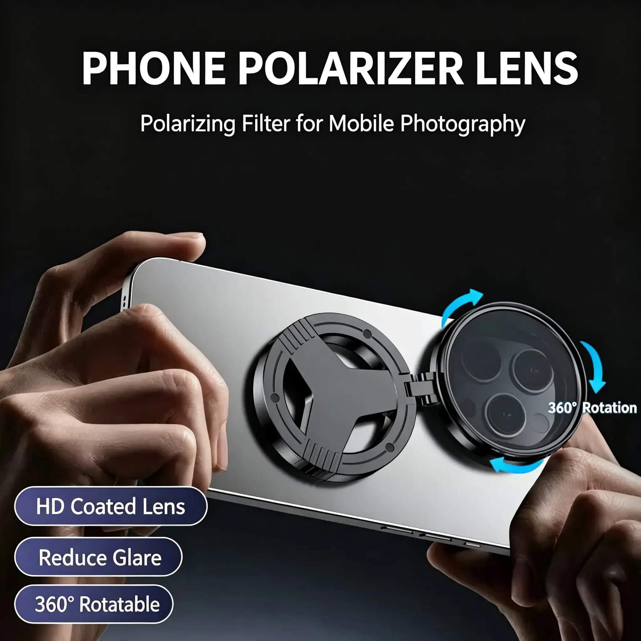 Magnetic Smartphone Camera Filter Mount Kit, 52mm CPL Polarizer Filter, N52 Strong Magnet Foldable Adjustable Lens Holder, No Light Leak, Works with Case for iPhone Samsung Cellphone Photography Accessories