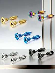 Fashion Punk Style Stainless Steel Earrings Set, Multiple Colors Available, Perfect for Daily Use or Parties, Great Gift Idea