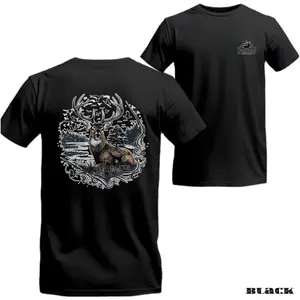 Adventure Hunting 2 Sided T-Shirt – Majestic Buck & Forest Lake Graphic Tee,  Menswear Hunting, Unisex Cotton T-shirt