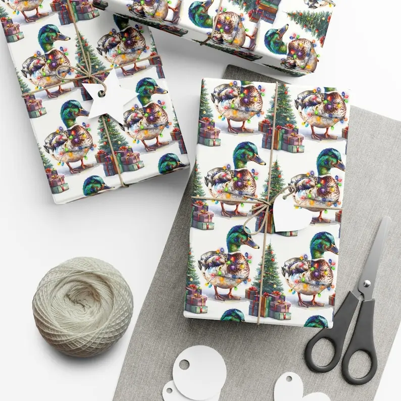 Mallard Duck Gift Wrap Roll for Duck Hunting Enthusiasts, Christmas Duck Gift Wrap for Men, Boyfriend, Husband, Holiday Duck Wrapping Paper
