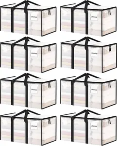 8 Pack Extra Large Heavy Duty Moving Bags, Clear Storage Bins with Lids, Reinforced Handles & Heavy-Duty Zippers Moving Boxes Storage Bags Totes for Clothes Packing, Dorms, College Supplies, Clear