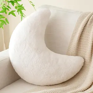 Moon Shaped Decorative Throw Pillows with Faux Rabbit Plush Floor Cushion Room Decor for Bed Couch Sofa Bedroom Living Room