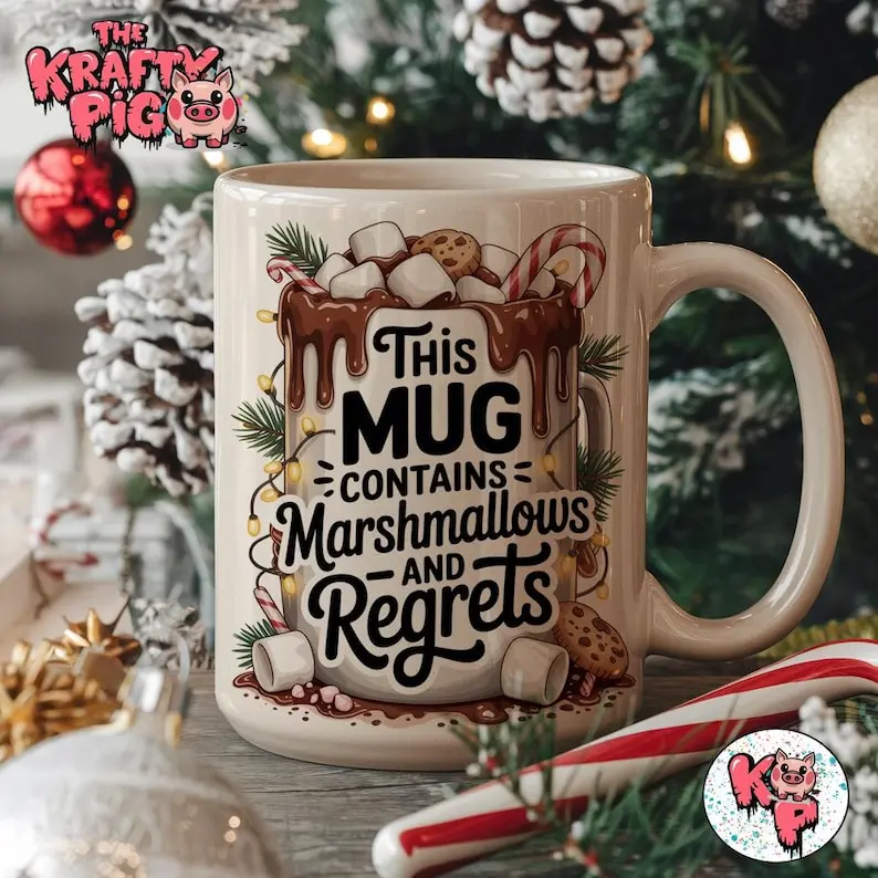 Funny Christmas Mug, Marshmallows and Regrets Hot Cocoa