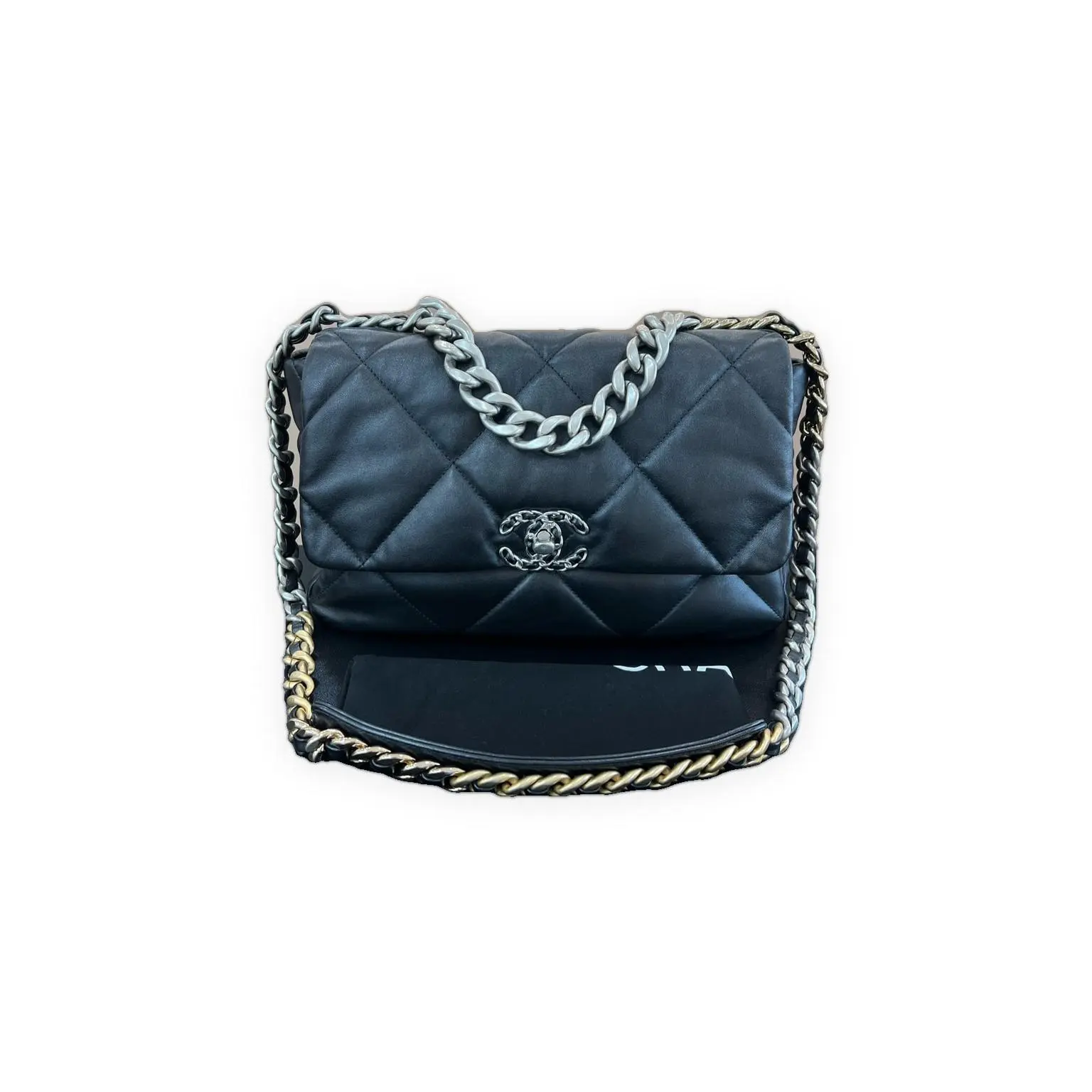 Pre-owned CHANEL Lambskin leather Shoulder bags Soft Shoulder Bag Bold Logos, Black, Pristine, Daily Use, Roomy Interior, S013260710036