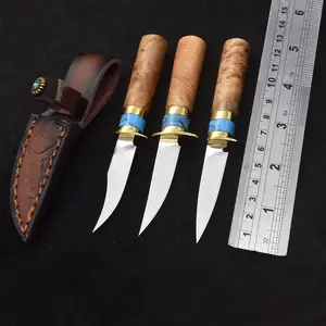 1 pcs. Mini M390 Steel Fixed Blade Knife with Leather Sheath, White Shadow Wood Handle, Multi-purpose Portable Tool for Outdoor Camping Hiking Fishing, Parcel Opening & Fruit Peeling
