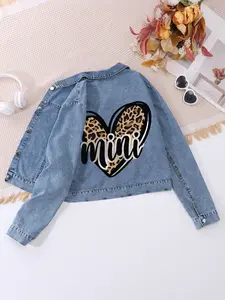 Family Denim Jacket Coats Set, Classic Blue Washed Jeans with Heart Print, Casual Slim Fit, Perfect for Mother's Day and Daily Wear