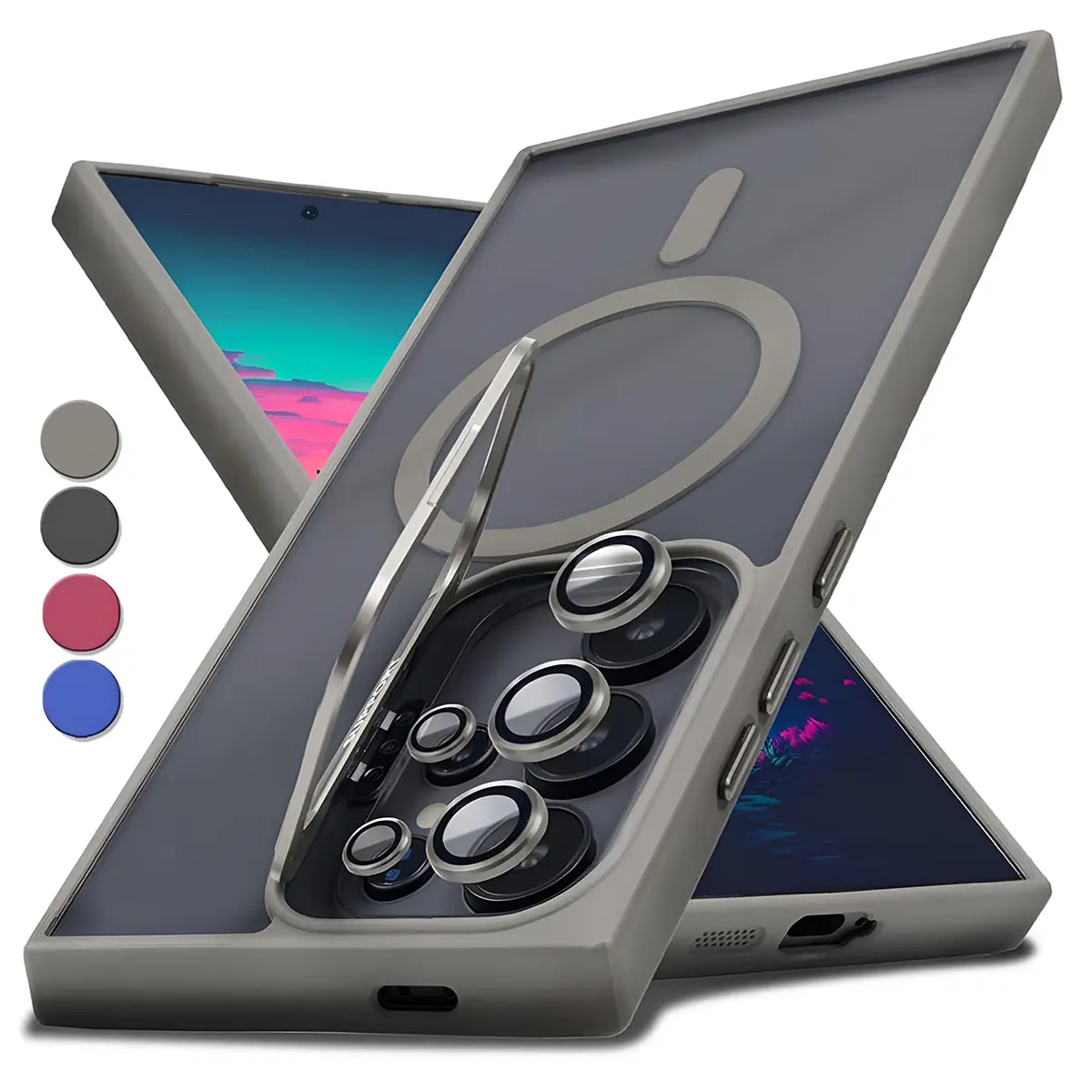 Mag Safe Magnetic Shockproof Bumper Slim Hard Clear Case With Individual Camera Lens Protector Film Phone Cover For New Samsung Galaxy S24 Ultra S24 P