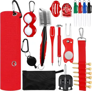 21 Pcs Golf Accessories Kit Cleaning Kit Include Golf Brush, Towel, Groove Sharpener, Divot Repair Tool, Ball Alignment Portable Tool Gifts for Men or Women