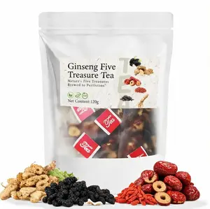 Ginseng Five Treasures Tea, Organic Kidney Cleansing Tea, Natural Herbal Formula, Red Date Goji Berry Men's Daily Tea | Té Herbal Depurador para Hombres