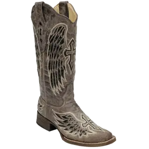 Corral Ladies Brown/Black Wing & Cross Sequence Square Toe Boots A1197