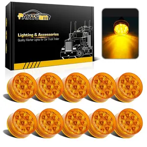 Partsam 10Pcs 2 inch Amber 9 LED Side Marker Turn Signal Light, 2" Round Clearance Lights with Reflectors for Trailer Truck , Waterproof Sealed, 12V