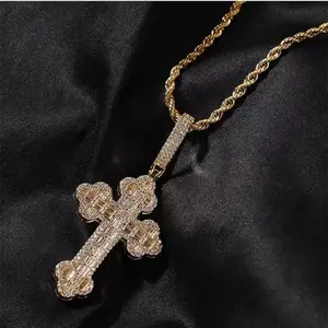 Hip Hop Iced Out Cross Pendant Necklace Full Paved Bling Bling Religious Charm Trendy Streetwear Jewelry For Men & Women customizable with engraved letters, logos or patterns