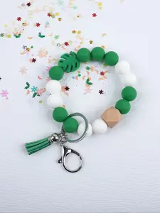 Tropical Beaded Wrist Keychain, Leaf Design with Short Fringe, Easy Key Storage, Perfect Gift for Friends and Bffs, All Seasons
