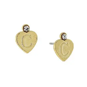 Round Crystal Gold Initial Heart Stud Earrings