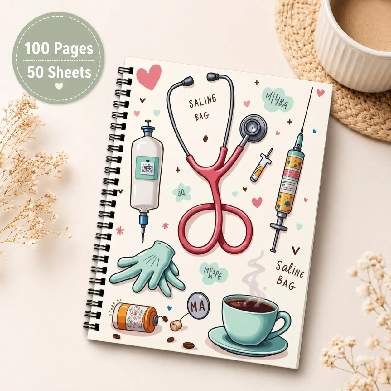 Spiral Medical Notebook for Healthcare Professionals, Durable Thick Paper, Heart Icon, Ideal Nurse/doctor Graduation Gift, Clinical Log Planner, Spiral Coil Notebook