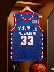Men's Letter & Number Embroidery Basketball Jersey, Loose American All-american Basketball Vest, Basketball Clothing for Indoor Outdoor Wear, Vintage Basketball Jersey, Sports Jersey, Stylish Home Jersey, Sport Top, Jersey Shirts, Athletic Workout Tops