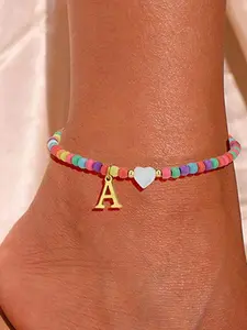 Colorful Letter Anklet for Women and Girls, Cute Beaded Heart Letter Anklet, Bohemian Pendant Jewelry Gift, Initial Anklet, Boho Anklet, Trendy Jewelry