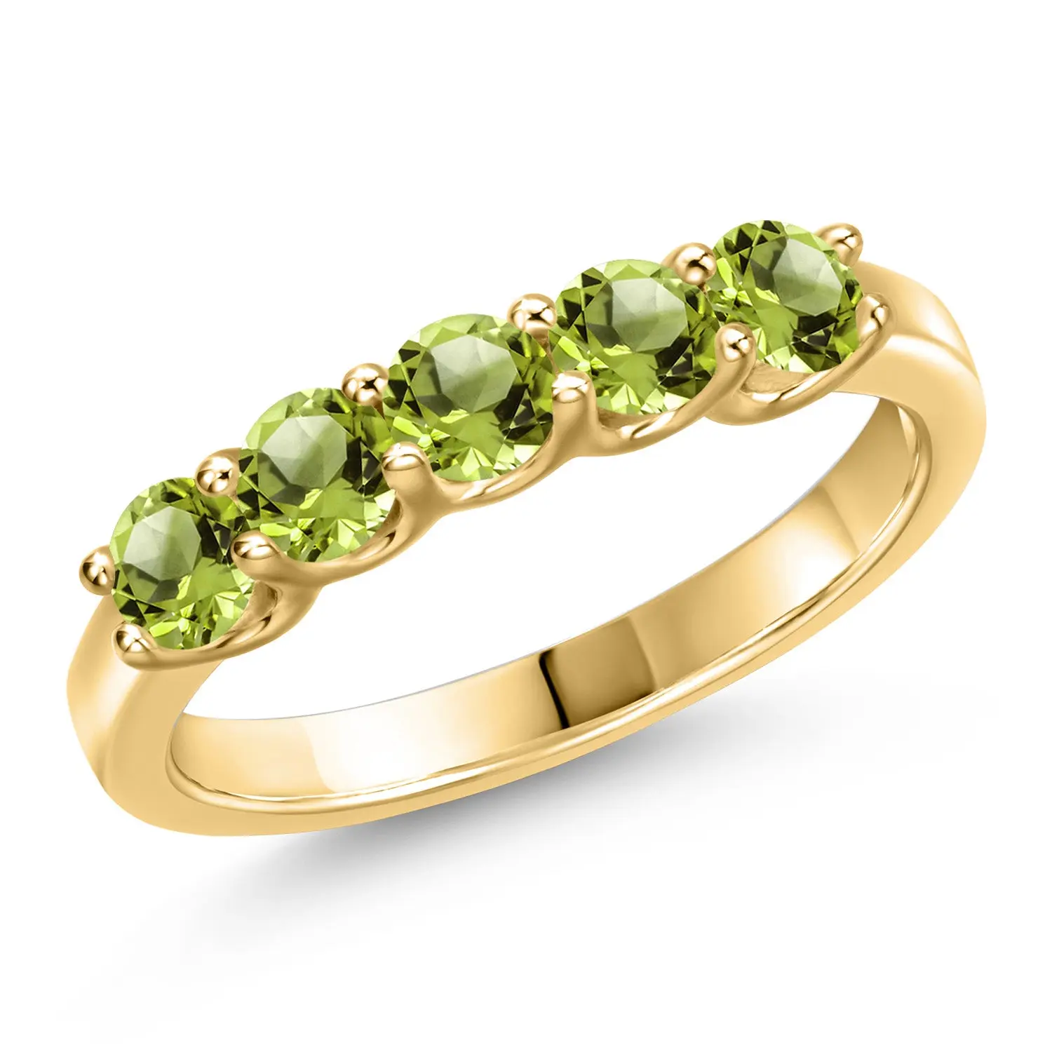 10K Yellow Gold Green Peridot Wedding-Bands Ring For Women | 1.04 Cttw | Round 3.5MM | Gemstone August Birthstone