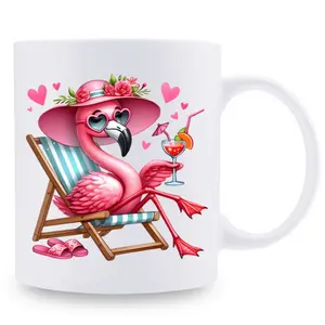 1pc, Pink Flamingo Ceramic Mug Cup - 11oz 3A Personalized Flamingo Pattern Coffee Mug, Tea Cups, Cold drink cup, Holiday Anniversary Gifts For Family, Friends, Lovers, Boyfriends, Girlfriends, Daughters, Sons, For Home Kitchen Or Office Use