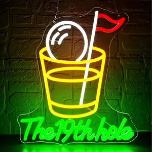 19th Hole Golf Theme LED Neon Sign, Fun Cool-Touch Decorative Wall Light for Indoor Wall Decor, Golf Courses Bar Lighting
