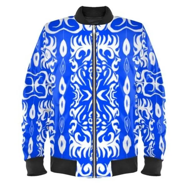 Royal Men's Blue and White Bomber Jacket