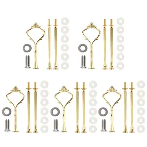 5 Set 3 Tier Tiered Tray Hardware Kits Fruit Cake Plate Handle Fitting Hardware Rod Dessert Stand Holder Golden Crown（NO Included Plate）