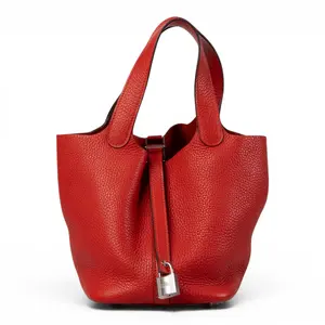 Pre-owned HERMÈS leather Small Leather Goods Hermes Rouge Tomate Clemence Picotin 18 H26050216