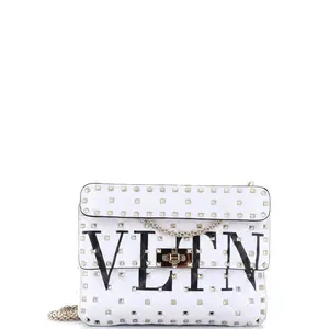 Pre-owned Valentino Leather Shoulder Bags Garavani VLTN Rockstud Spike Flap Bag Quilted Medium by Rebag