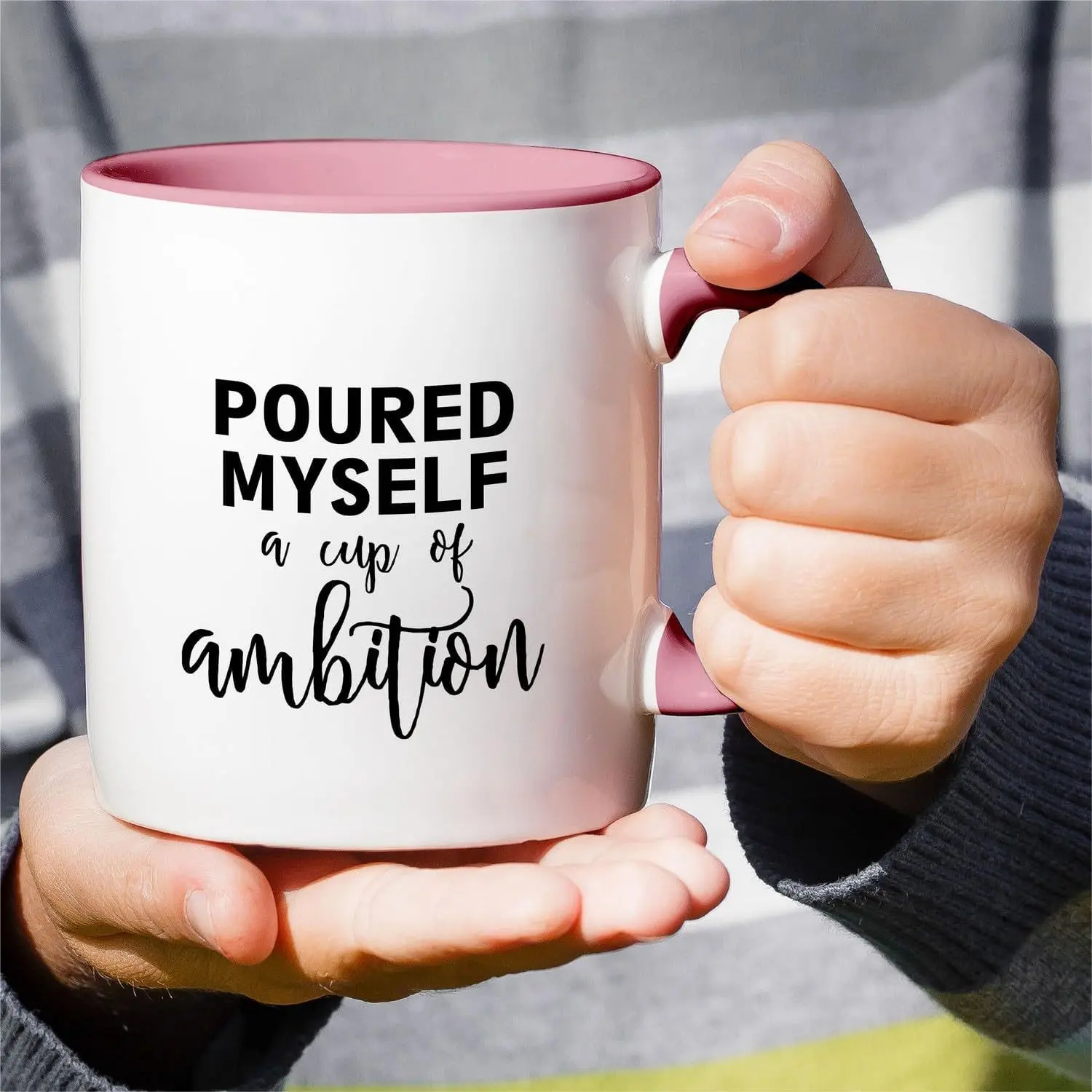 11 Oz Ceramic Coffee Mug - Funny "Poured Myself a Cup of Ambition" Entrepreneur Drinkware, Washable Kitchenware, Sarcastic Motivational Birthday Gift, Drink