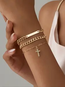 Women's Elegant Cross Design Cuff Bangle Bracelet, Fashion Jewelry for Party, Daily Clothing Decor, Trendy All-match & Exquisite Jewelry for Birthday Gift