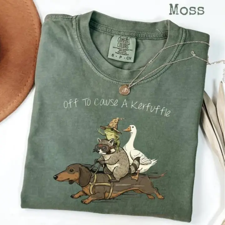 Comfort Colors Off To Cause A Kerfuffle T-Shirt, Funny Dachshund, Frog Meme, Raccoon Tee, Silly Goose, Short Sleeve Unisex T-Shirt