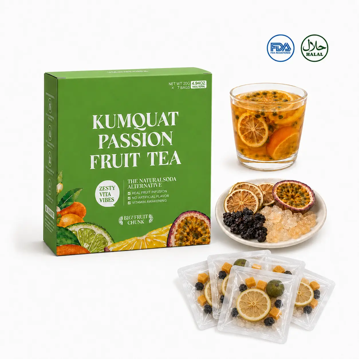Kumquat Passion Fruit Lemon Tea Freeze-Dried Tech Pack｜Guilt-Free Treat for Sugar-Conscious People｜Kumquat Fresh + Passion Fruit Tropical Vibe｜Enjoy Even During Sugar-Detox｜7 Bags