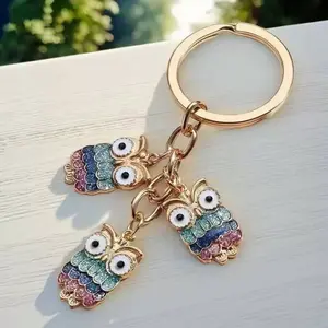 Rainbow Glitter Owl Keychain, Cute Enamel Keyring for Bags & Keys