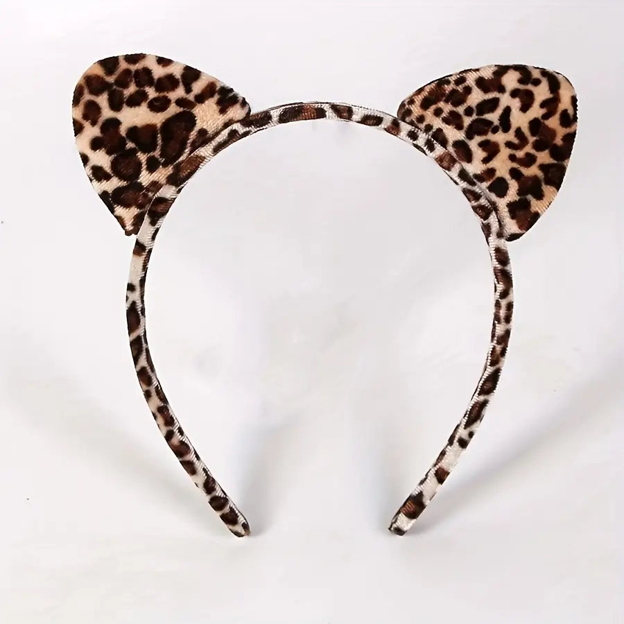 1pc Women's Leopard Print Headband with Brown Spots - Soft Stretchy Animal Hair Suitable for Halloween Costumes, Casual Outfits, Themed Parties - Cute & Elegant Leopard Ear
