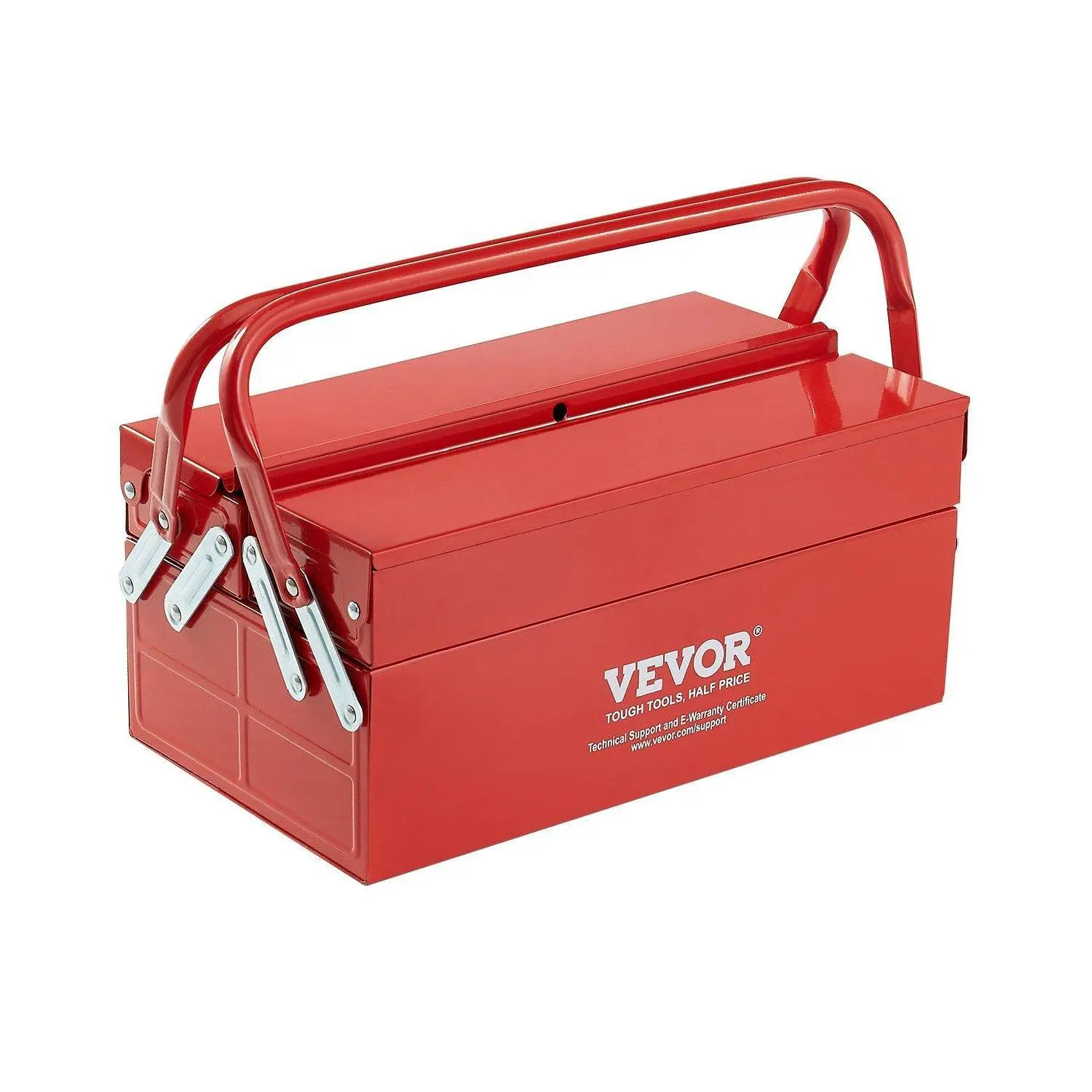 【toolupgrade】VEVOR Portable Heavy Duty 14-in Tool Box - 2-Tier 3-Tray Folding Cantilever Durable Metal Folding Kit with Dual Handle, Lock Hole, Red Toolbox Organizer
