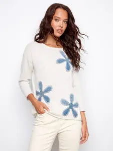 Floral Denim Patch Sweater