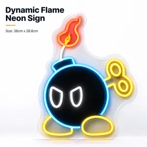 Dynamic Flame Bomb Neon Sign, USB LED Gaming Wall Light, Cartoon Bomb Character Neon Decor for Game Room, Bedroom, Man Cave, Dorm, Party Setup, Adjustable Brightness Acrylic Wall Art Gift