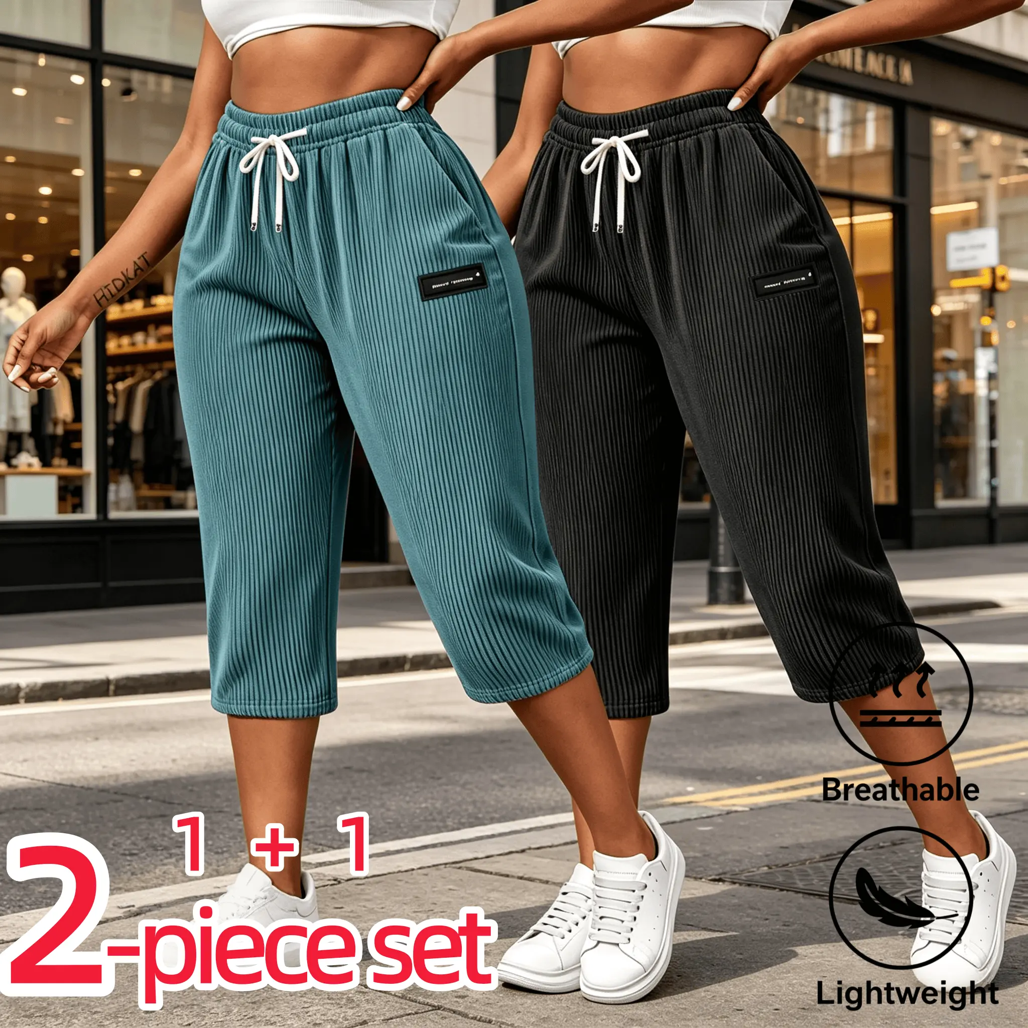 2PC Women's Corduroy Shorts, Lightweight Solid Color, Adjustable Waistband Design, Slim Fit, Suitable for Daily Shopping, City Sightseeing, Commuting, and Various Casual Streetwear