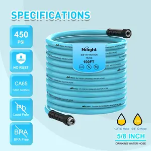 Nilight RV Water Hose 100FT Garden Drinking Hoses with Storage Bag Leakproof Anti-Kink 5/8" Inner Diameter Flexible Lightweight Freshwater Hose for RVs Campers Travel Trailer Boat Car Wash Accessories