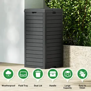 31-Gallon Outdoor Trash Can, a Concealed Trash Can with a Lid and Drip Tray, Made of Easy-To-Clean Resin, Suitable for Home and Garden Use, Black