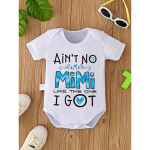 1 Baby Jumpsuit, "I Got a Mimi Not like Me" Letter Print, Four Seasons round Neck, Casual Style, Slight Stretch, Knitted Fabric Newborn Jumpsuit, Outdoor, for Outdoor