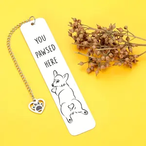 Cute Dog Design Bookmark, Stainless Steel Book Marker with Paw Charm, Unique Book Marker for Men, Women, Teens & Book Nerds, Book Accessories