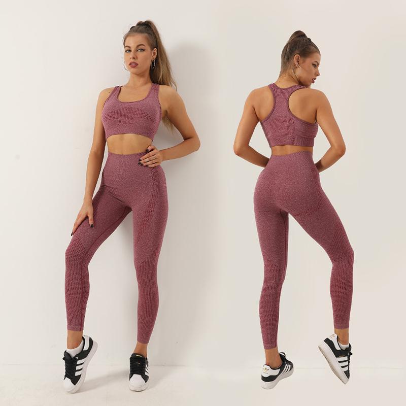 2PCS Seamless Yoga Set Women Tracksuit High Waist Leggings Workout Sportswear Gym Clothing Fitness Crop Top Sports Suits Gym Set