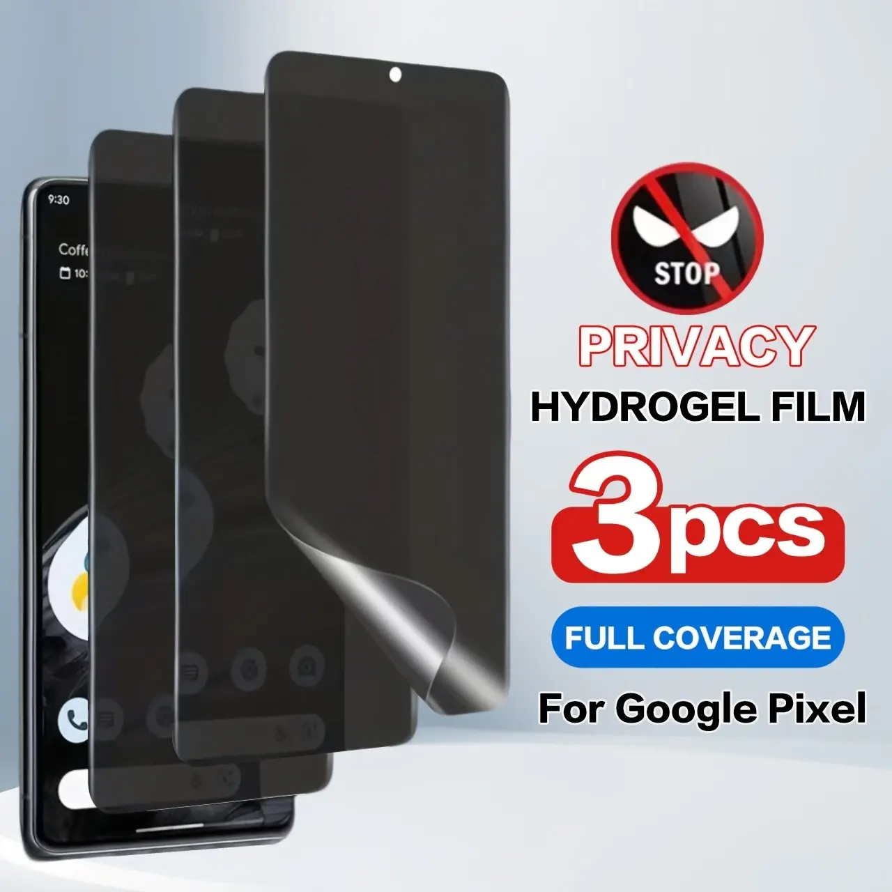 3 Privacy Protection Hydrogel Protective Screen Protectors Cover for Google Pixel 10/9 Pro Xl/8/8 Pro/8a/7/7a/7 Pro/6/6a/6 Pro, Smartphone, Scratch Resistant, Easy Installation, Ultra Thin Flexible Material Accessories