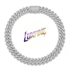 LUXFINE 20mm 3-Row Iced Out Cuban Link Bracelet,Solid Metal with Cubic Zirconia, Silver Plated Hip Hop Miami Cuban Bracelet for Men