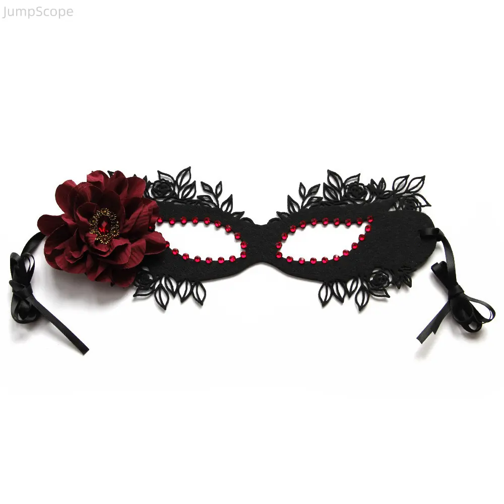 Elegant Gothic Black Lace Mask for Women, Floral Rhinestone Half-Face Party Accessory for Masquerade Costumes, Rhinestones, Adult, Costume Wear