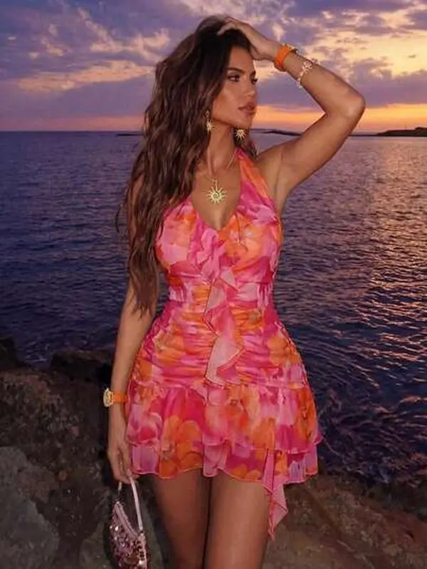SHAWIX Women's Elegant Sexy Short Dress, V-Neck For Summer Beach Vacation