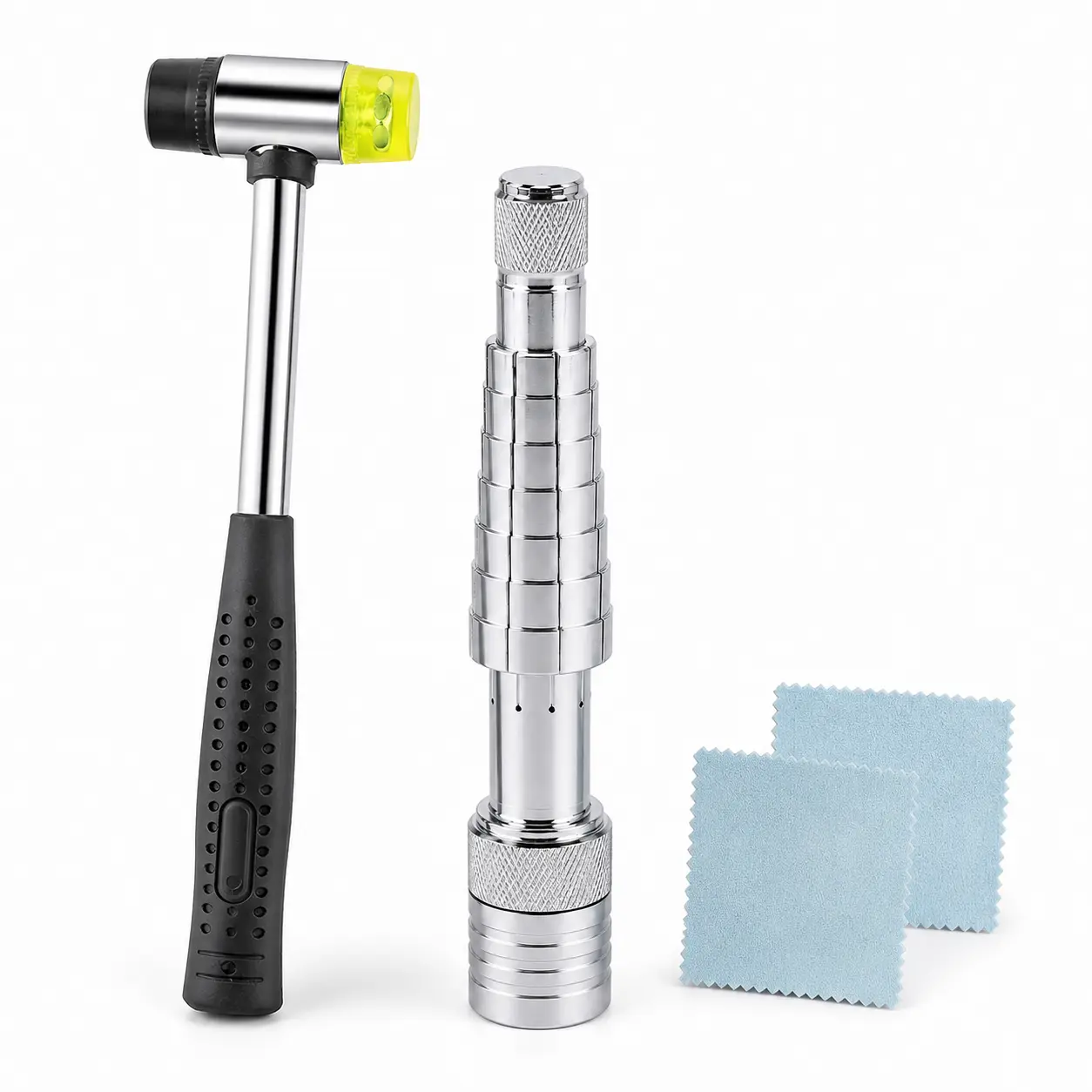 Ring Stretcher Tool Kit Ring Enlarger Mandrel with Dual-Head Nylon Hammer & Polishing Cloth for Jewelry Ring Resizing and Repair
